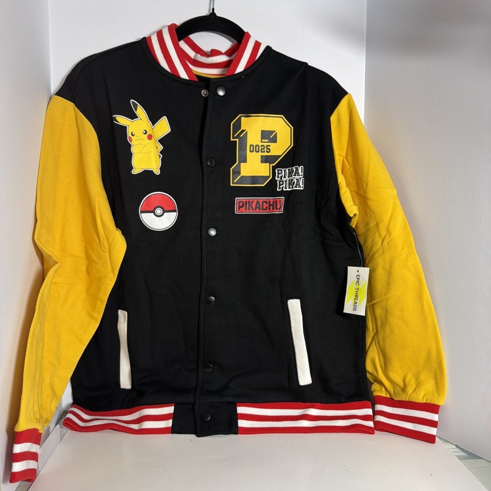 Pokemon Pikachu Varsity Jacket · Black/Yellow · Size 18-20